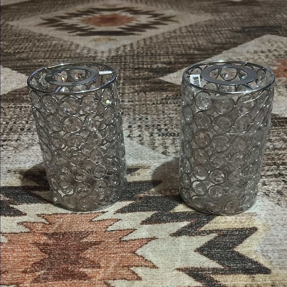 Crystal-Embellished Silver lamp holders